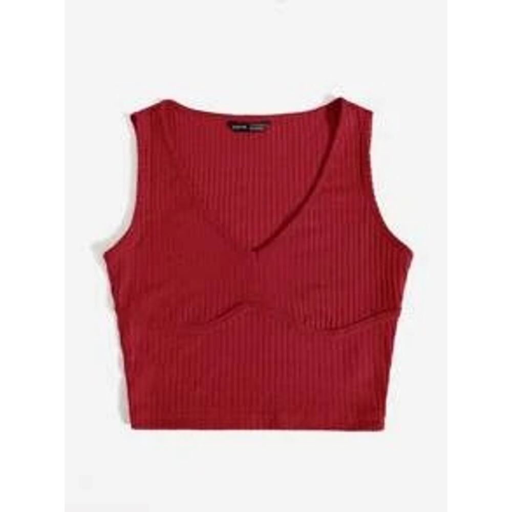 SHEIN Solid Rib-knit Crop Tank Top Red Size M - Picture 2 of 6
